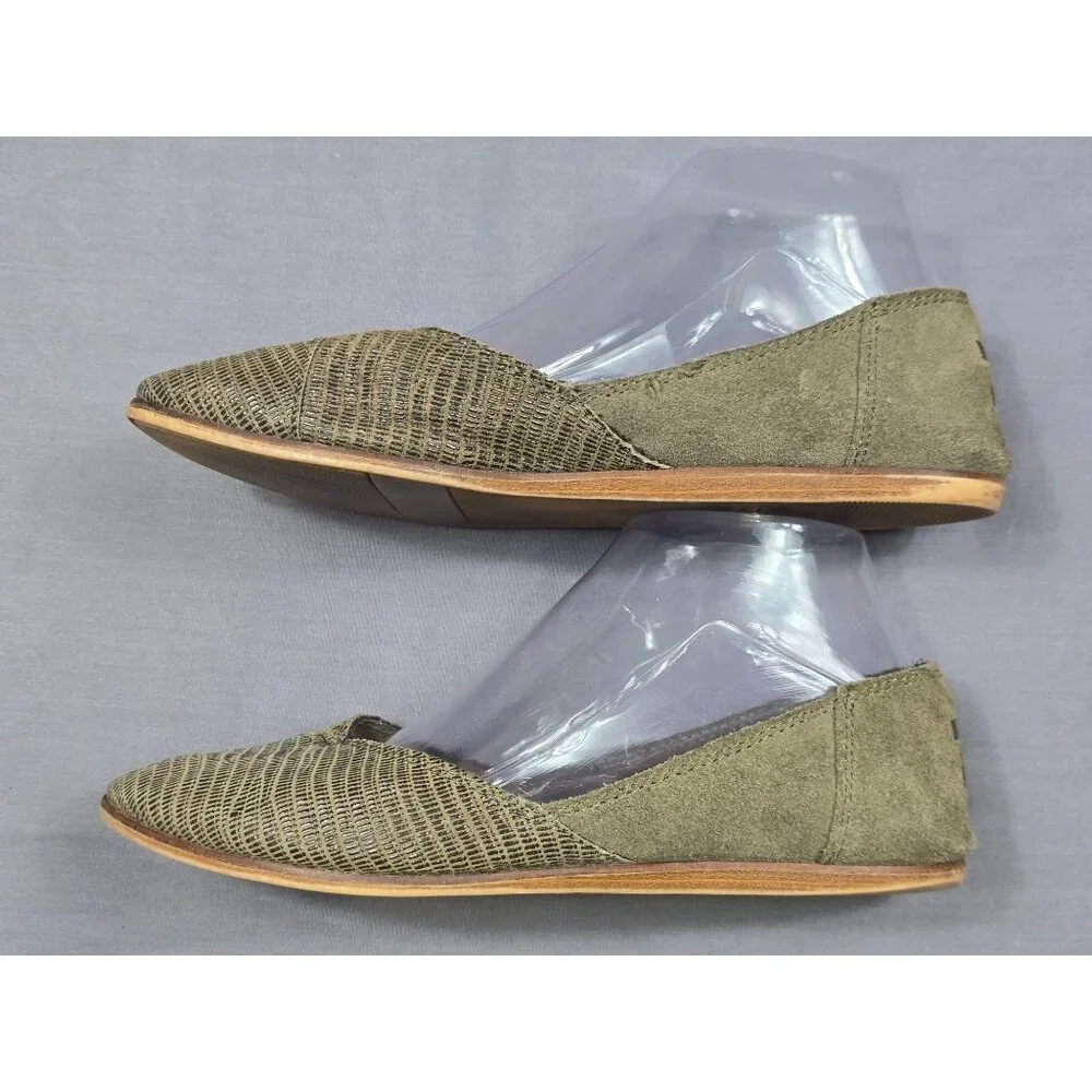 Toms Olive Green Textured Slip-On Flats W 7.5 - Picture 4 of 7